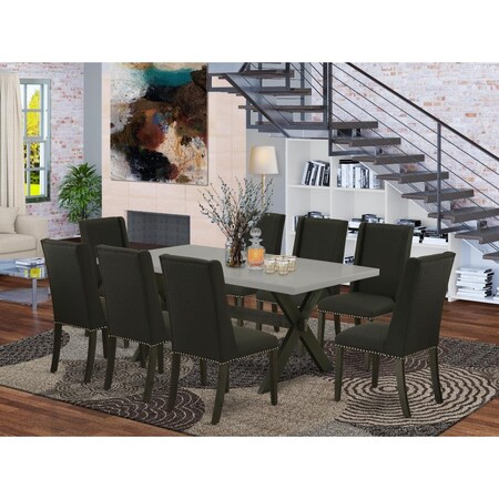 East West Furniture 9 Piece X-Style Dining Table Set - Black X697FL624-9